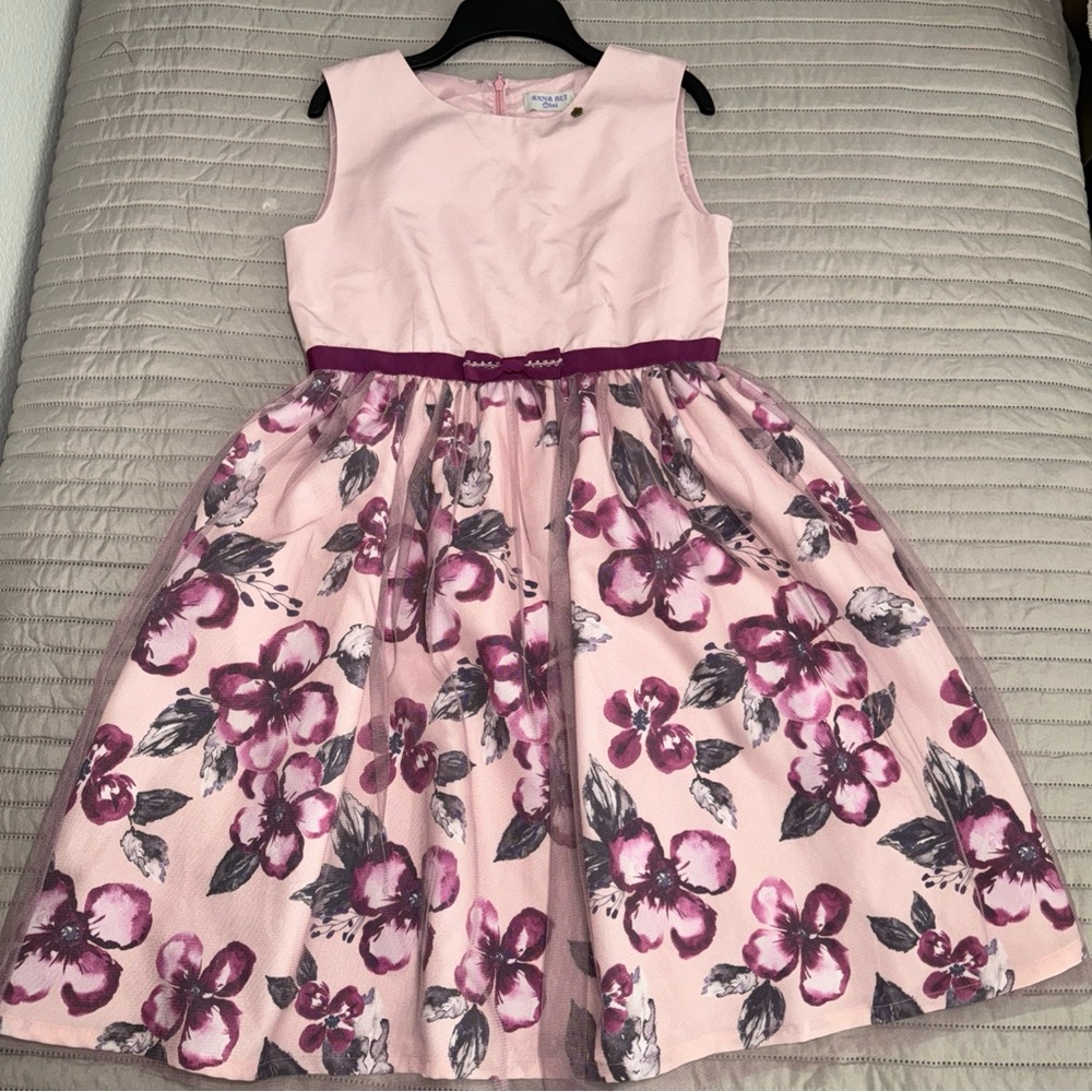 Anna Sui Mini girls lavender Floral tulle Kids Dress Sz:XL